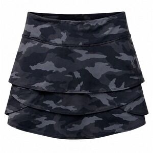 Athleta Girl Camo Lux Swing Skort Girls L/12 Tiered Ruffle Black Gray Active SU2